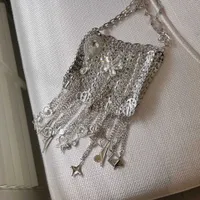 Tassels Shiny Imperfect Bowknot Metal Sequins Handwoven Beads Mobile Phone Bag Underarm Straddle Bag 230401