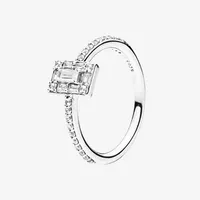 NEW Sparkling Square Halo Ring Women Girls Summer Jewelry for Pandora 925 Sterling Silver CZ diamond Rings with Original box3382