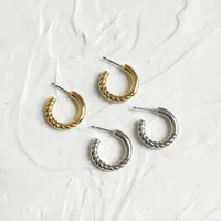 Hoop Earrings 18mm Gold Color Metal Twisted Textured Rope Geometric C Shape For Women Minimalist Hoops 2023