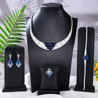 Necklace Earrings Set Kellybola Original Luxury Blue CZ Bangle Ring 4PCS For Women Russia Bridal Wedding Party