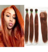 Brazilian Human Hair Weave Color 33 Bundles with Closure Peruvian Malaysian Dark Auburn Straight Hair Weave 3 Bundles with 4x4 Lac3108096
