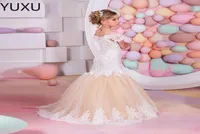2022 Champagne Mermaid Flower Girl Dresses 3D Floral Applique Lovely Girls Pageant Dress lace Little Kids Birthday Party Prom Gown9795442