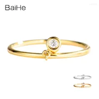 Cluster Rings BAIHE Solid 14K Yellow Gold H SI Natural Diamond Ring For Women Men Wedding Engagement Trendy Party Fine Jewelry Diamant