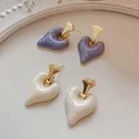 Stud Earrings Lovelink Sweet Korean Style Heart Shape Enamel Set For Women Retro Gold Color Girls Fashion Accessory