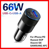 68W Dual USB Type C Car Charger Metal Auto PD Charger Adapter Fast Charging USB C Charger For CellPhone in Car For iPhone 13 12 Car-Charge Car-Charger Car Charging CC21