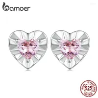 Stud Earrings Bamoer 925 Sterling Silver Simple Pink Gemstone For Women Shiny Zircon Ear Studs Fashion All-match Jewelry Gifts