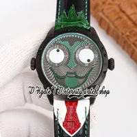 TWF V4S Japan NH35A Automatic Mens Watch Konstantin Chaykin Moon Phase Joker Green Dial DLC Black Steel Case Red Scarf Leather Strap Super Edition eternity Watches