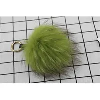18CM Big Fluffy Bugs Keychains With Feather Real Fox Fur Ball Key Chain Bag Charm Monster Pompom Yellow272Q