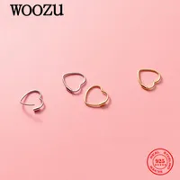 Hoop Earrings WOOZU Real 925 Sterling Silver Romantic Hollow Love Heart For Women Wedding Fashion Punk Ear Buckle Jewelry Gift
