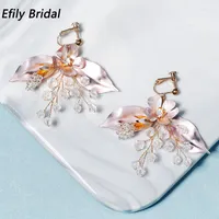 Backs Earrings Efily Handmade Leaf Crystal Clip On For Women Accessories Bridal Wedding Earring Trendy Party Jewelry Bridesmaid Gift