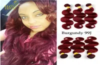 Burgundy Brazilian Body Wave Virgin Human Hair Weave Bundles Wine Red 99J PeruvianMalaysianIndianCambodian Hair Extensions Doub7692892