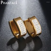 Stud Earrings Phantaci 6MM Crystal Paved For Women Gold Color Stainless Steel Brincos Clip On Earings Fashion Ladies Jewelry