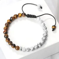 Strand Couple Yinyang Beads Bracelet Black Lava Tiger Eye Stone Bracelets Handmade Braided Bangles For Women Men Wristband Yoga Jewelry