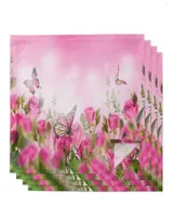 Table Napkin 4pcs Butterfly Pink Flowers Dreamy Square 50cm Party Wedding Decoration Cloth Kitchen Dinner Serving Napkins