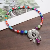 Pendant Necklaces Boho Retro Necklace For Women Colorful Loose Beads Silver Color Two Fish Leaf Long Ethnic Wedding Jewellery