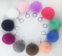 Artificial Rabbit Fur Ball Plush Fuzzy Fur Key Chain Ball Keychain Car Bag Keychain Key Ring Pendant Jewelry with Ring sxjun21749842