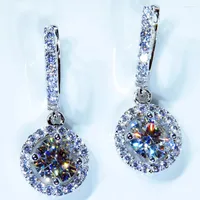 Hoop Earrings 14K Au585 White Gold Women Stud Drop Clip Moissanite Diamonds Round Trendy Wedding Party Engagement Anniversary