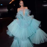 Party Dresses Xijun Gorgeous Long Tiered Ruffles Prom V-Neck Pleat Ruched Tulle Formal Dress Evening Gowns Dubai Women 2023
