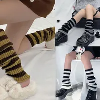 Women Socks Chunky Ribbed Knit Gothic Punk Striped Print Junior Girls 90s Boot Foot Cover Garters
