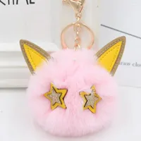Keychains Stars Eyes Ears Fur Ball Bag Key Chain Doll Toy Five-pointed Star Car Pendant Gift For Girls Llaveros Para Mujer