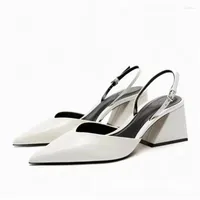 Sandals 2023 Summer Women's Shoes White Sheep Leather Thick With Open Heel Pointed High Heels After Empty Package Head