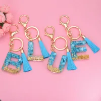 Keychains Blue Tassel Keychain 26 English Letters Pendant Simple Men And Women Car Bags Gift Epoxy Resin Diy Accessories