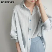 Women's Blouses BGTEEVER Stylish Loose Female Single-breasted Solid Tops Spring Lapel Long Sleeve Women Shirts Elegant Ladies Blusas