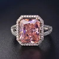 Solid 925 Silver Jewelry Rings For Women 10x12mm Pink Spinel Diamond Fine Jewelry Bridal Wedding Engagement Ring340M