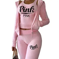 Women's Two Piece Pants 3Piece Sets Brand Velvet Fabric Tracksuits Tracksuit For Women Outfits Long Sleeve Double-Sided VelvetVest Top Suits