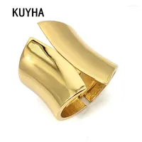 Bangle Simple Design Big Bracelet For Women Shiny Statement Jewelry Gold Silver Color Femme Accessories Cuff