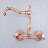 Kitchen Faucets Antique Red Copper Brass Wall Mounted Wet Bar Bathroom Vessel Basin Sink Cold Mixer Tap Swivel Spout Faucet Msf866