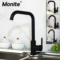 Kitchen Faucets Monite Black Painting Swivel Rotated Basin Mixer Tap Fauce Painted Stream Spout Deck Mounted Faucet