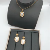 Fashion oval ellipse cards White Crystal pendants women's Necklace Stud Earring sets Brass 18K gold plated Medusa ladies Designer Jewelry MS11 --07
