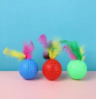 Cat Toys Funny Plastic Golf Ball Toy with Feather Interactive Kitten Cat Teaser Toy Pet Supplies1498698