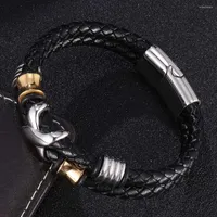Charm Bracelets Black Braided Leather Bracelet X Stainless Steel Parts Male Magnetic Clasp Fashion Bangle Punk Men Jewelry
