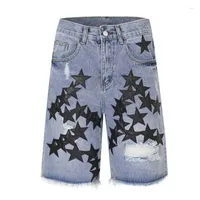 Men's Jeans Vintage High Street Ripped Casual Denim Shorts Loose Streetwear Star Pattern For Male