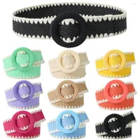 Belts Beltox Women Fashion Belt Straw Woven Elastic Wide Strap With Matching Round Buckle
