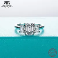 Cluster Rings AnuJewel 1.8cttw Emerald Cut D Color Moissanite Ring 18K Gold Plated 925 Sterling Silver Engagement Wedding For Women
