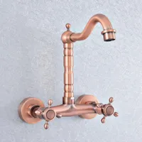Kitchen Faucets Antique Red Copper Brass Wall Mounted Wet Bar Bathroom Vessel Basin Sink Cold Mixer Tap Swivel Spout Faucet Msf861