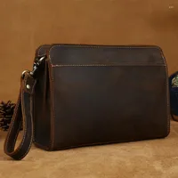 Duffel Bags Genuine Leather Clutch Bag With Wrist Band Clutches For Male Men Hand Real Cowskin Purse Gift