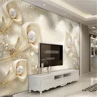 3D Embossed Flower Jewelry Pearls Po Wallpaper Mural Living Room Sofa TV Background Wall Decor papier peint 3d Custom Size198d