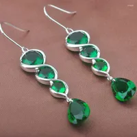 Dangle Earrings 925 SilverDelicate Green Stone Cubic Zirconia For Women Drop Jewelry LS069