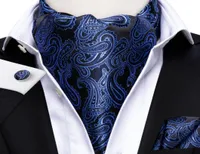 Fast Men039s Ascot Navy Blue Black Paisley Cravat Vintage Ascot Handkerchief Cuffflinks Cravat Set For Mens Wedding Pa7844090