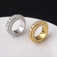 Whole high quality micro inlaid five rows full of zircon rings hip hop jewelry can rotate men's rings2691