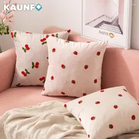 Pillow KAUNFO Velvet Cover Embroidered Design Cartoon Cute Fruit 45x45cm Cases For Seat Desk Sofa Bedroom 1PC