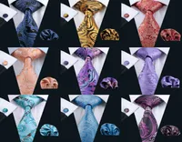 Whole Classic Paisely Neck Tie Set Silk Hanky Cufflinks Jacquard Woven Necktie Men039s Tie Set Business Party Work Wedding6993252