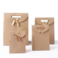 Gift Wrap 10PCS Flip Top Bow Kraft Paper Bag Japanese With Clasp Tote Clothing Shopping Bags