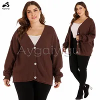 Women's Jackets Aygaiyigu Big Size Women Winter Sweater Coats Plus Open Stitch Single Buttons Basic Casual Fashion Knitted Clothing