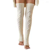 Women Socks Xingqing Fashion Solid Color Over Knee High Winter Knit Crochet Warm Boot Cuffs Long Stockings
