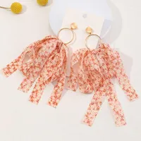 Dangle Earrings Summer Jewelry Floral Pink Bow Sweet Long For Women Gold Color Temperament Drop Earring Beah Selling